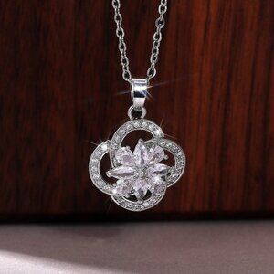 🌸Flower Hollow Romantic 925 Silver Plated Pendant Necklace for Women, MARR9014